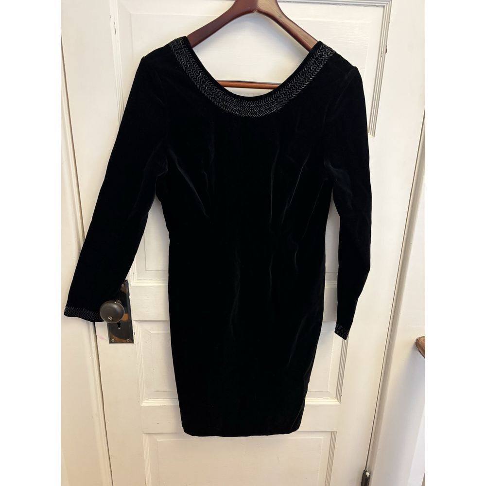 Laura Ashley Vintage Black Velvet Cocktail Dress Beaded Trim Lined Size 10‎